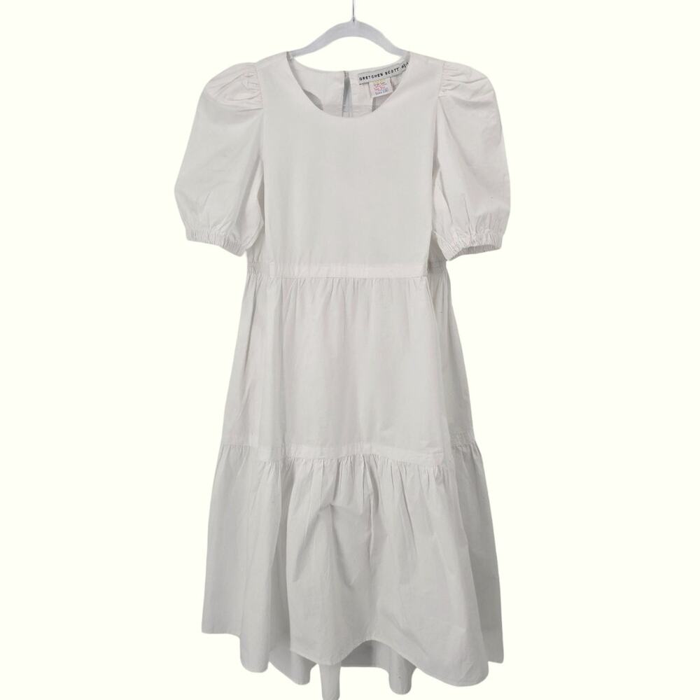 Gretchen Scott Frolic White Cotton Tiered Midi Dress Puff Sleeve NWT Size S